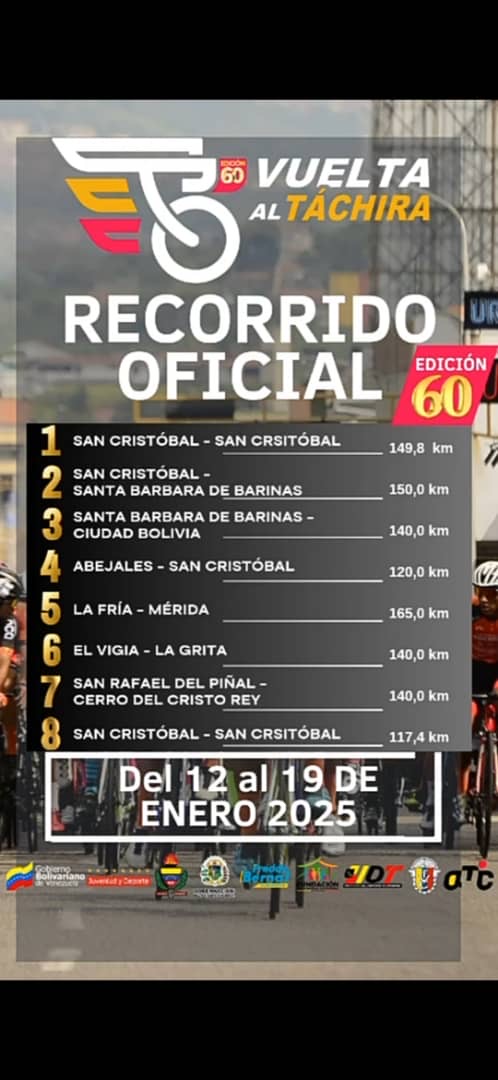 Definido el recorrido de la Vuelta al Táchira en Bicicleta 2025